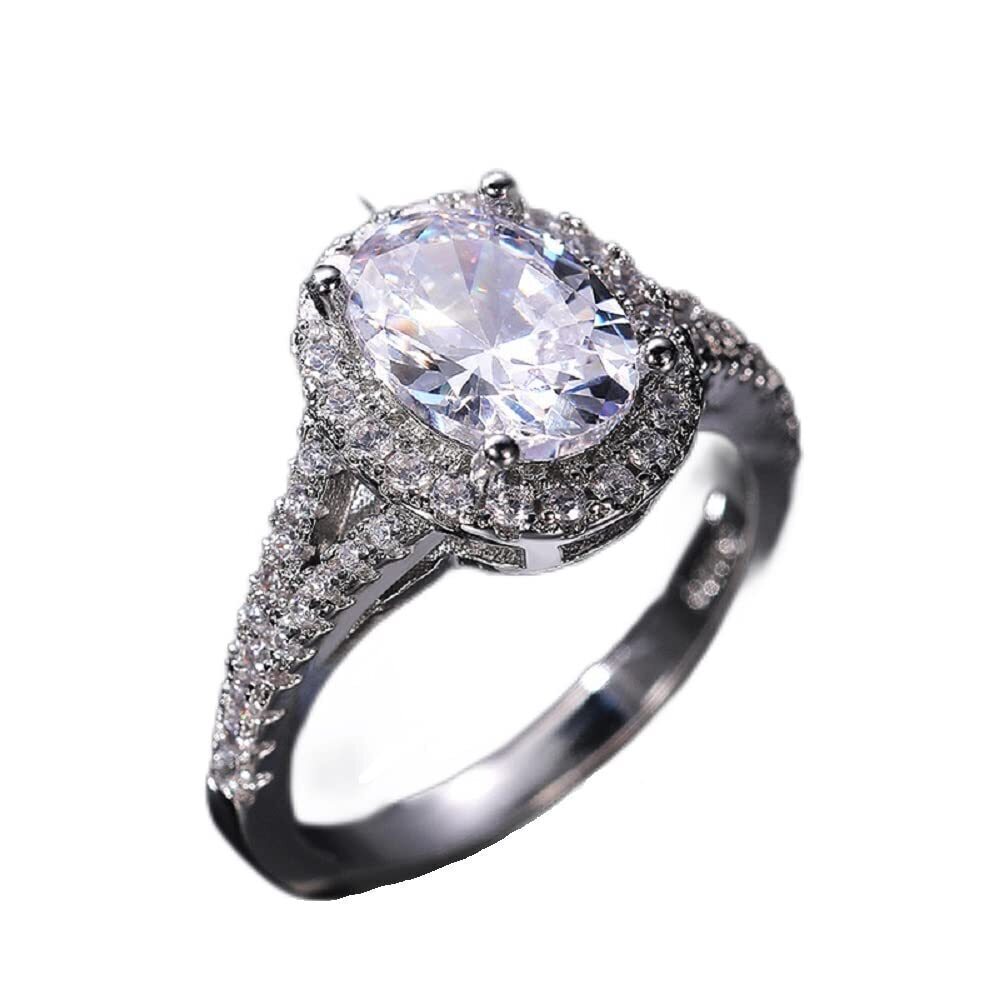 4660 Simple Classic Oval Shape Crystal Halo CZ Zircon Ring Fashion White